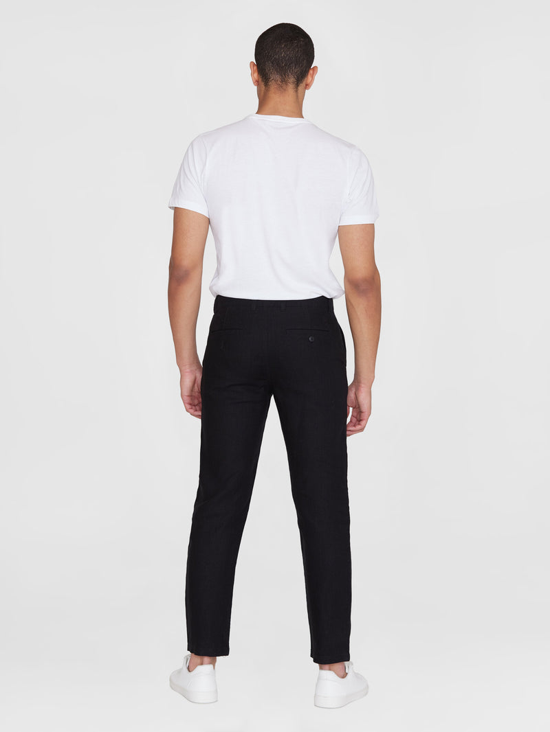 KnowledgeCotton Apparel - MEN CHUCK regular linen pants - GOTS/Vegan Pants 1300 Black Jet