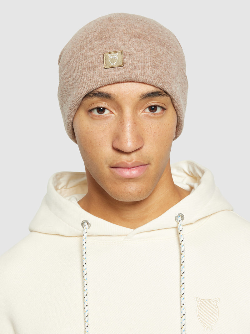KnowledgeCotton Apparel - UNI Double layer wool beanie Hats 1336 Kelp melange