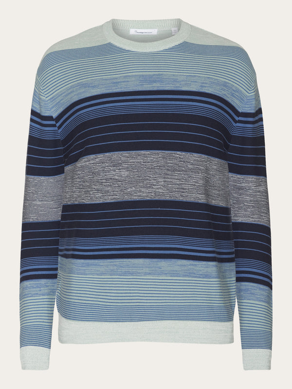 KnowledgeCotton Apparel - MEN Loose striped multicolored crew neck - GOTS/Vegan Knits 8021 Blue stripe