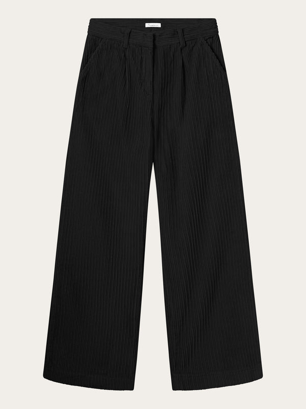 KnowledgeCotton Apparel - WMN POSEY wide high-rise irregular corduroy pants Pants 1300 Black Jet