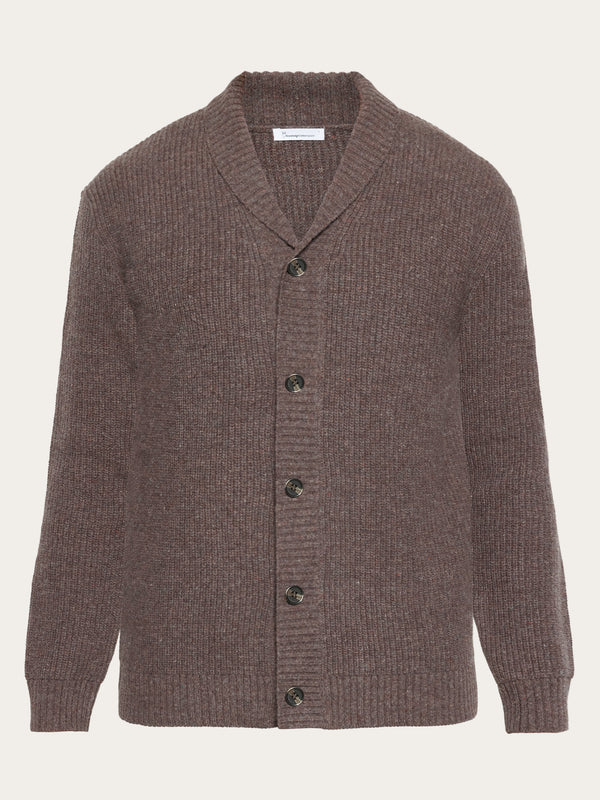 KnowledgeCotton Apparel - MEN Shawl neck wool cardigan - RWS Knits 1243 Demitasse (brown)