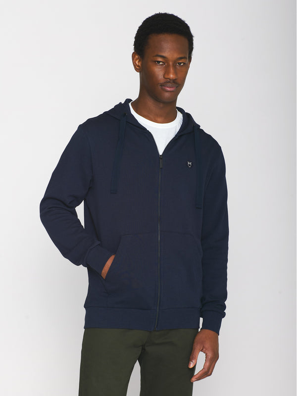 KnowledgeCotton Apparel - MEN Zip hood kangaroo badge sweat Sweats 1001 Total Eclipse