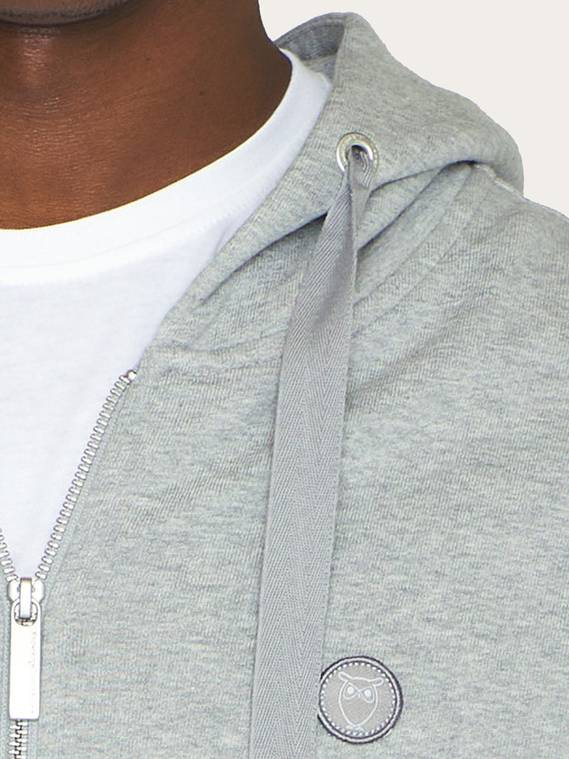 KnowledgeCotton Apparel - MEN Zip hood kangaroo badge sweat Sweats 1012 Grey Melange